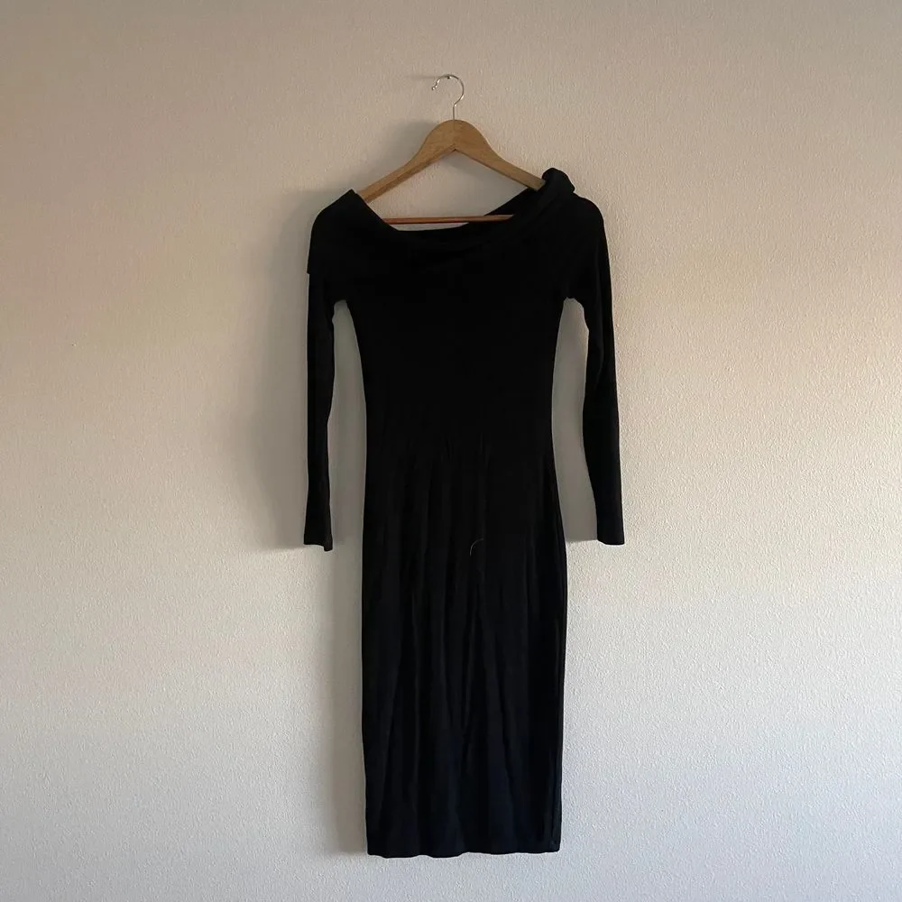 GBTSO Off-Shoulder Ribbed Stretch‎ Knit Midi Dress Womens Size XS